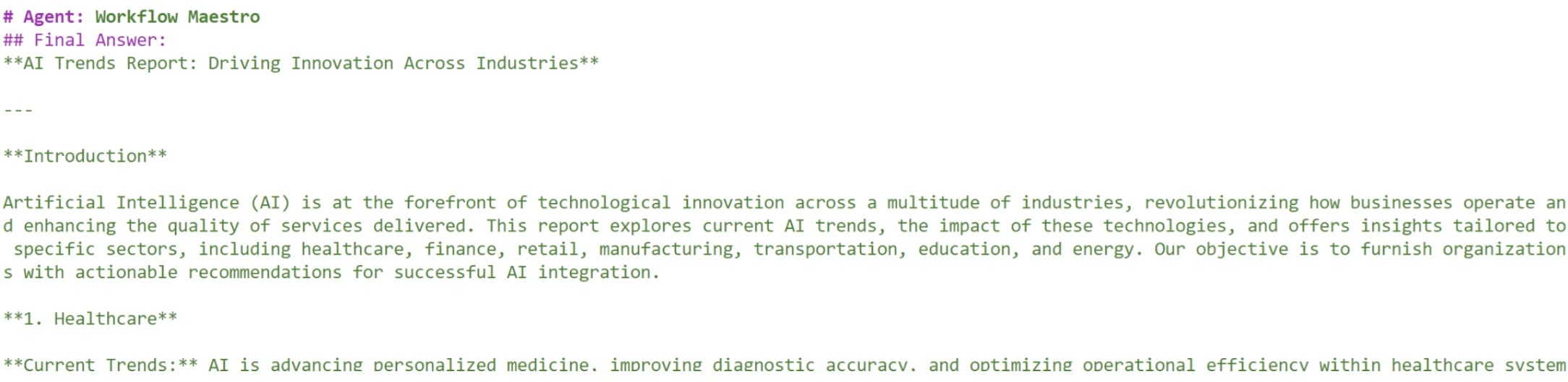 Sample multi-agent report system final report output.