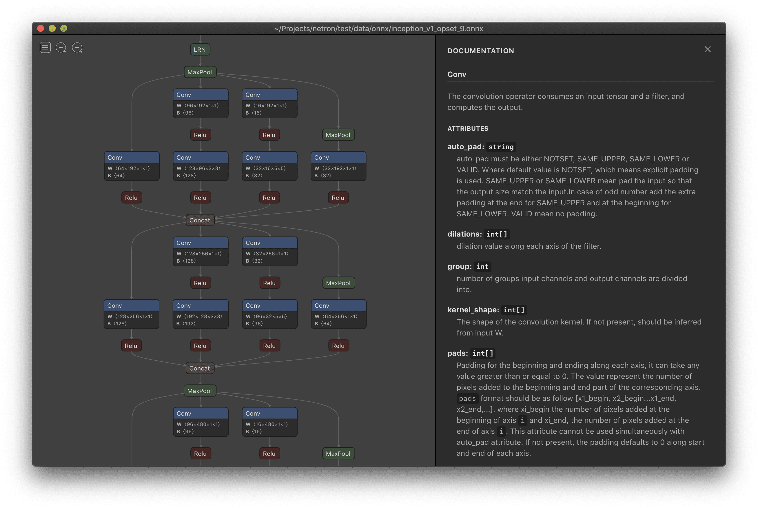 Deep learning architecture visualization with Netron